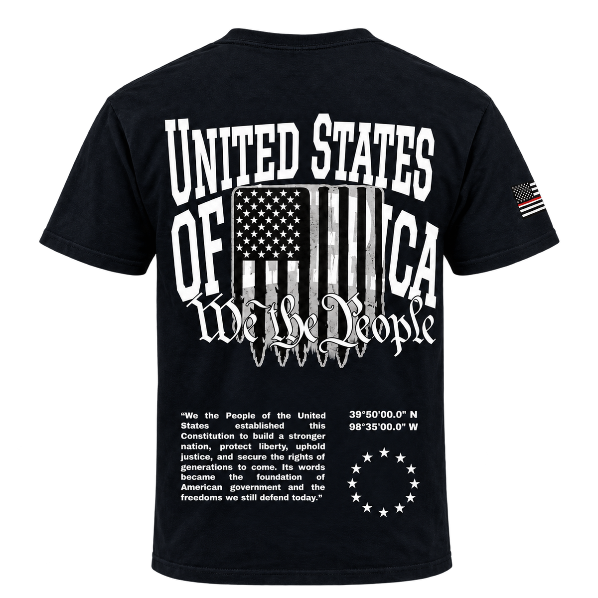 Back of black We the People shirt on transparent background
