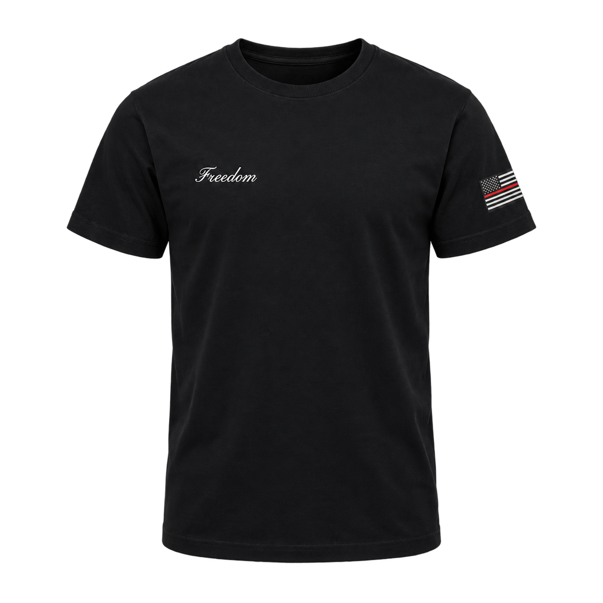 Front of black Freedom shirt on transparent background