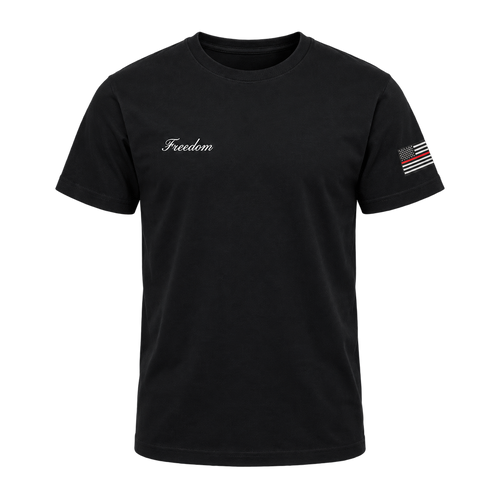 Front of black Freedom shirt on transparent background