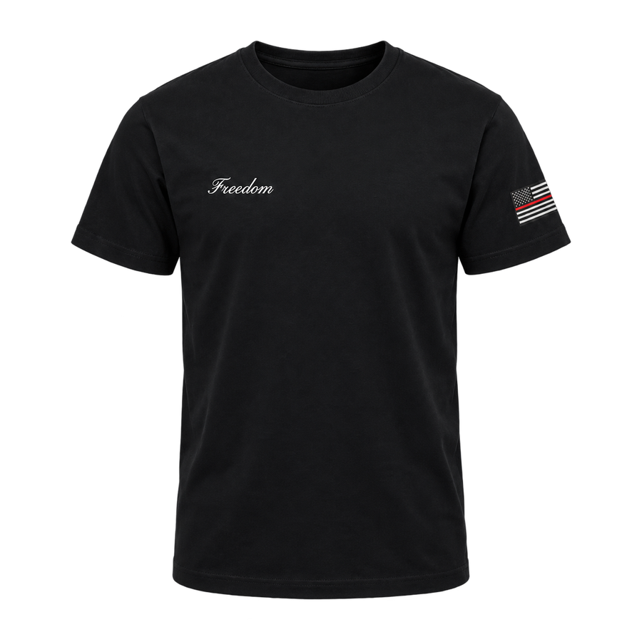 Front of black Freedom shirt on transparent background